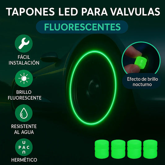 TAPONES LED VERDE NEÓN PARA VÁLVULAS – PACK X4