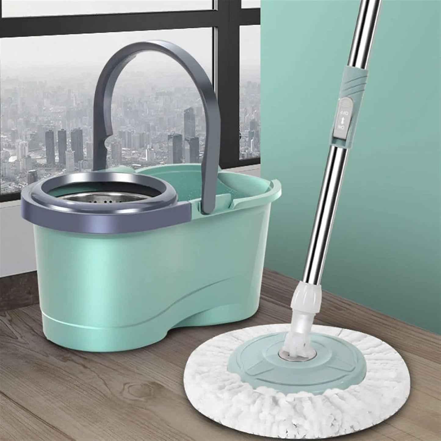 TRAPEADOR GIRATORIO 360º CON ESCURRIDOR Y BALDE + 2 MOPAS