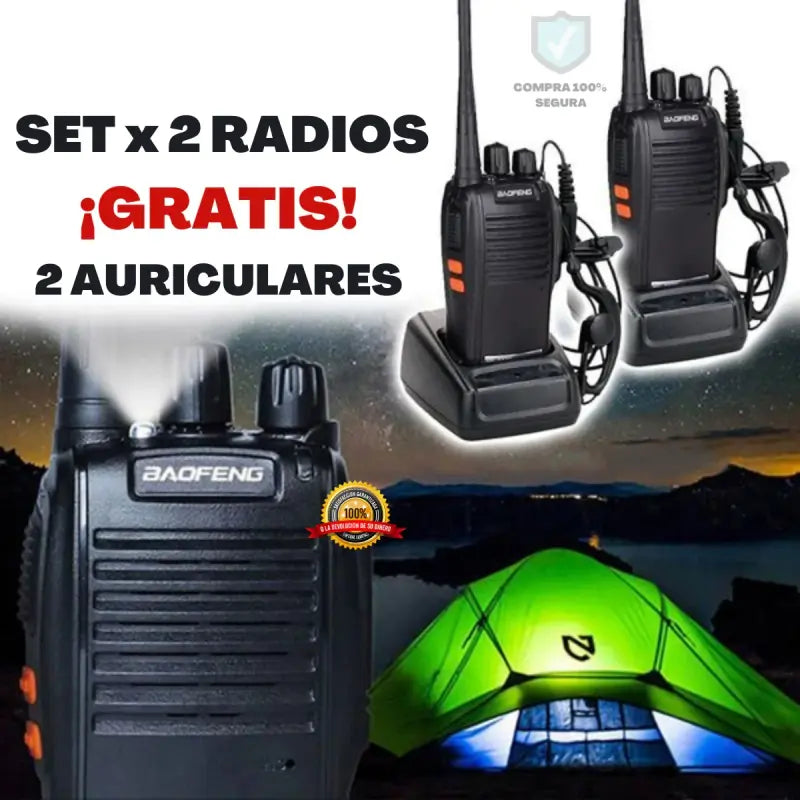 SET X 2 RADIOS BAOFENG WALKIE TALKIE + AURICULARES